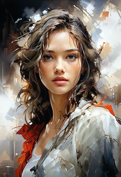 Willem Haenraets style up of a woman face portret hiperrealizm dynamic fighting masterpiece, best quality, CG wide shot, solo, fotorealizm studyjne swiatło white obcisła sukienka