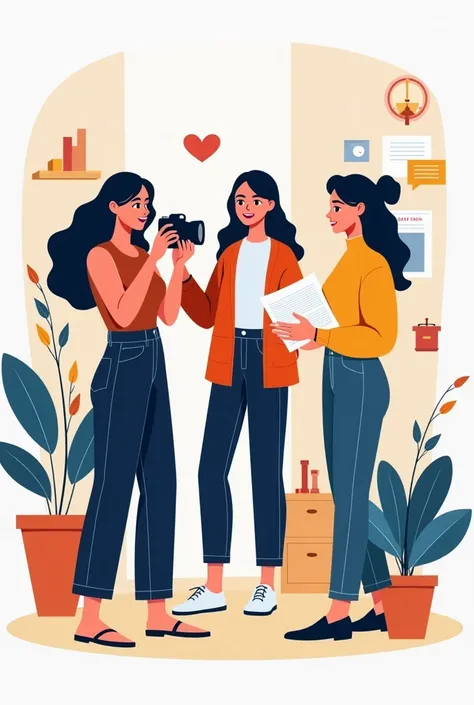 Avatar for 3 friends, group to organize events and shoot videos, one girl shoots another girl, and the third girl is standing and looking at the papers as if she's solving something 