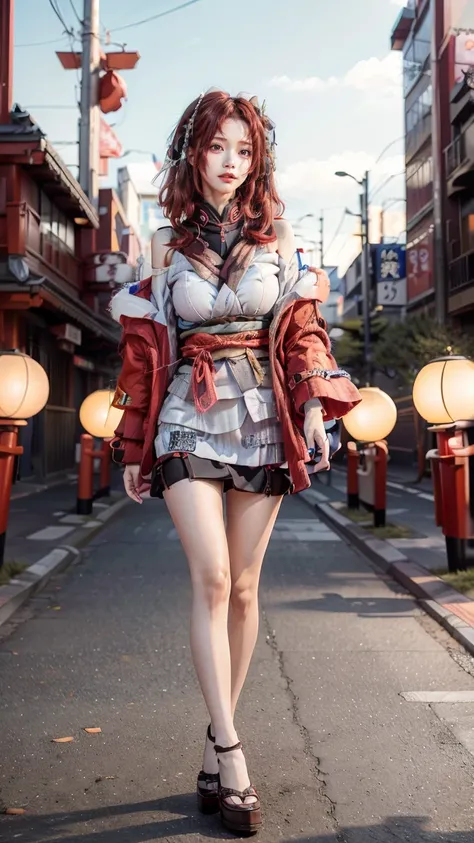 beautiful Japanese woman, 22 years old, perfect anatomy, healthy thighs, beautiful legs, beautiful skin, random hair color, random hairstyle, large breasts, female police officer, (Japanese police uniform:1.3), (miniskirt:1.3), (she is standing:1.2), full ...