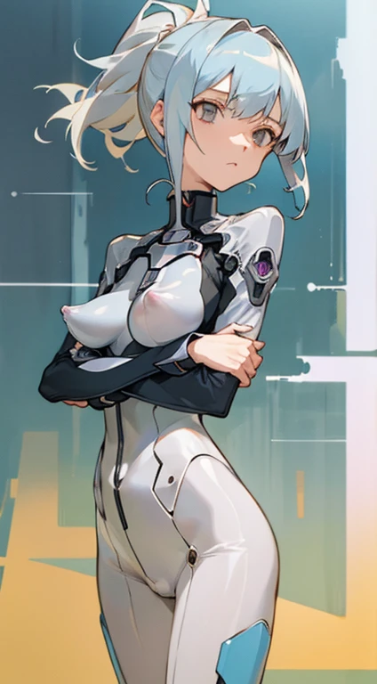 ( masterpiece, TOP QUALITY)  details, 1 character ,   blue archival art style   ,   light blurry color  ,  cell shade  ,  Soft ,  muted shades ,Gentle colors ,
 Wear a mix of futuristic bodysuits and Sword Art Online outfits. 
((Beautiful  older woman:1)) ...