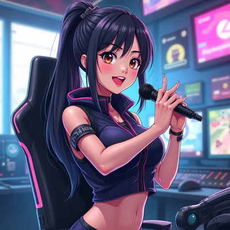 Game commentator female Japanese ponytail illustration