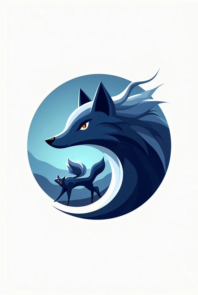 A logo that expresses energy and unity combined with a camera and a blue black fox by small size in the camera