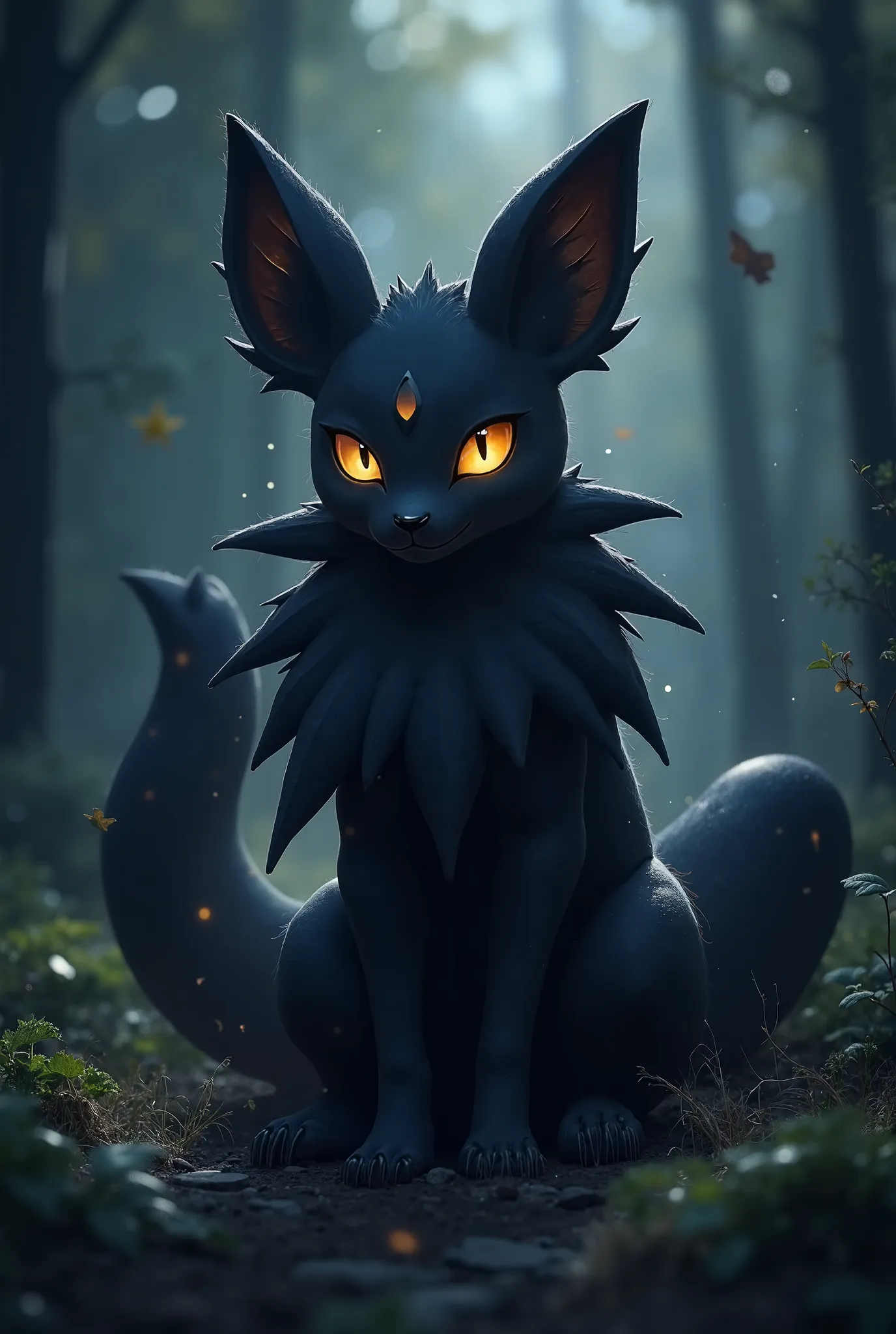 Crée moi une image réelle comme une photo du pokemon noctali noir et or