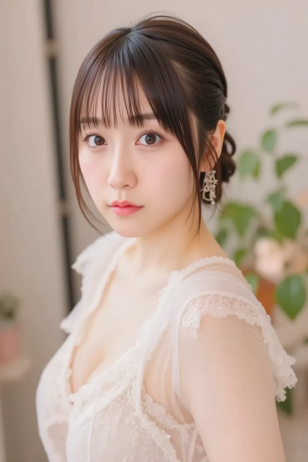 Japanese women in their 20s wear white lingerie