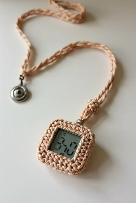 Necklace with a square digital clock on the tip, Cute and the crochet lanyard 