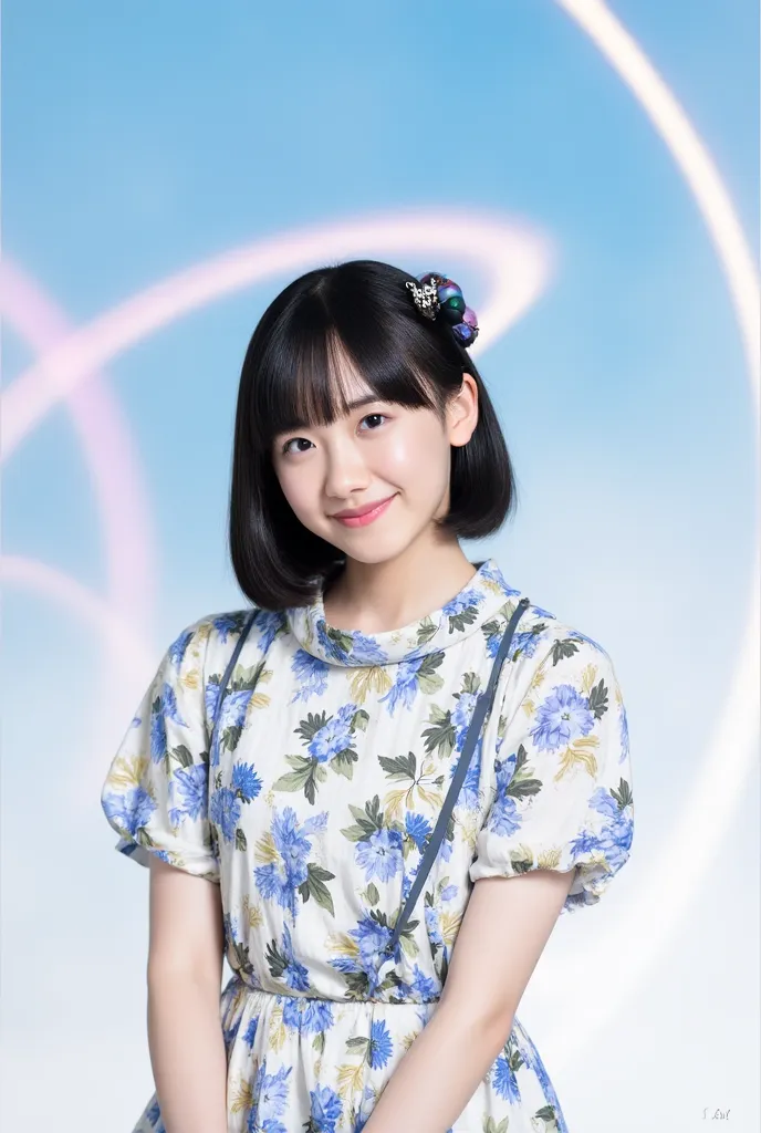 (((super high resolution))), realism, original photo, professional lighting, (((full body photo))), (((looking at the camera))), ((beautiful woman in her 20s)), ((long black hair with bangs)), ((((smile)))), (((Japanese female idol))), (((cute idol-like ou...