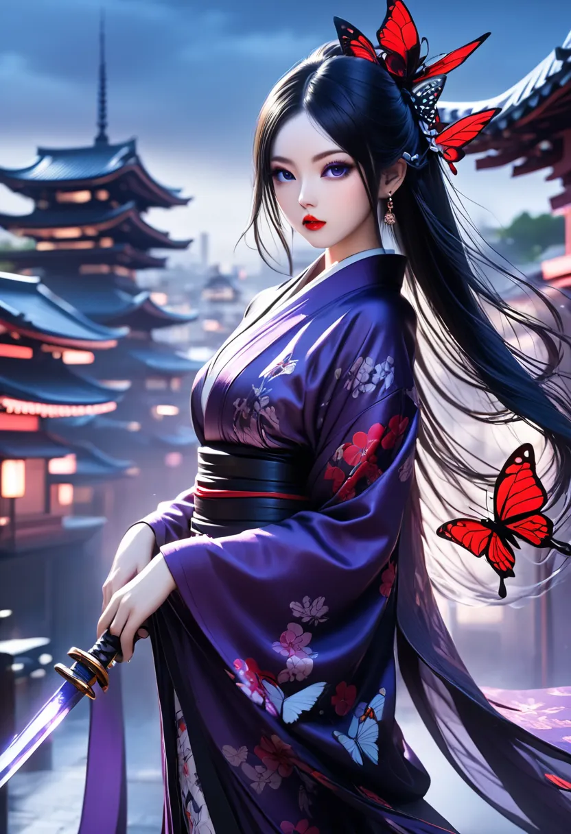 Mibu Shiri

Black long hair straight hair with purple mesh。Pity Purple Eyes 。 white skin。 red lips。 Smooth nose muscles 。Sharp impression。An enchanting beauty with a slender figure 。 Owner with a Mysterious and Unconventional Atmosphere 。Purple Kimono with...