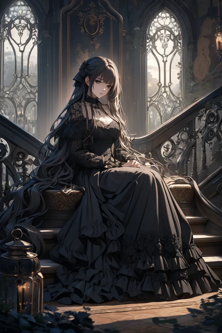 Official Art, Unity 8k wallpaper, super detailed, beautiful, beautiful, masterpiece, best quality,
darkness, atmosphere, mystery, romanticism, creepy, literature, art, fashion, victorian, decoration, intricacies, ironwork, lace, contemplation, emotional de...