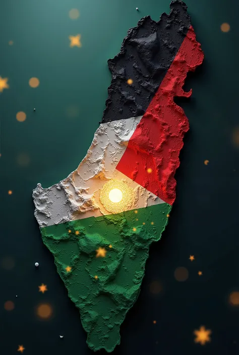 The flag of Palestine covers the entire land of Palestine, with Ramadan touches such as the Ramadan moon and illuminated lanterns, without showing the neighboring countries, with a realistic artistic design