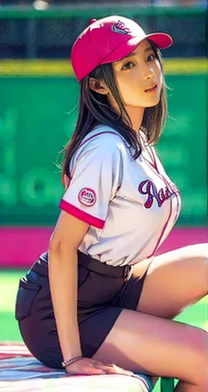     brown skin next to women、 A woman in a baseball uniform throws a ball into a baseball field,  Beautiful Southern Japanese Women ,      Japanese Girl ,   beautiful young Japanese woman ,    attractive pose that will make your neck droop,  Gorgeous   Jap...