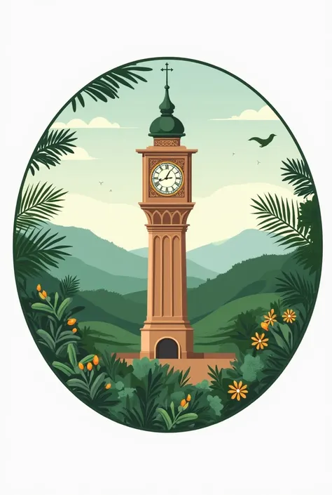 Create a logo round shaped for FAISALABAD.With Clock tower theme and natural beauty.Use classic fonts and looks.