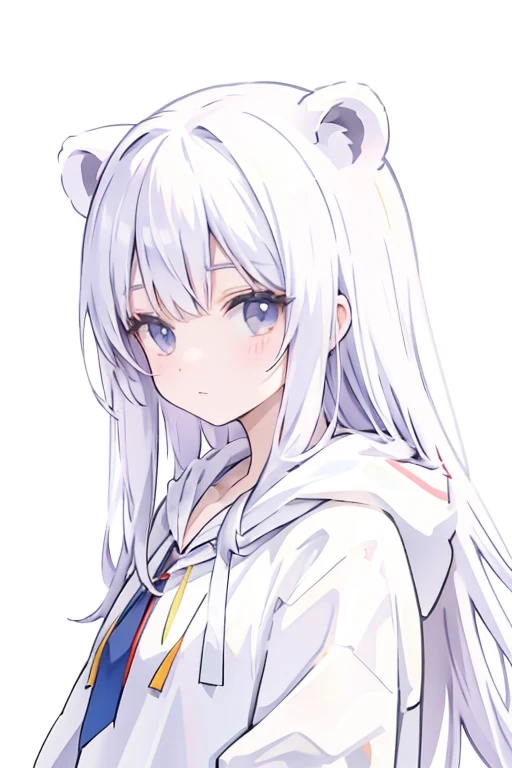  A Lovely  ,Bear ears wearing a white hoodie, white background