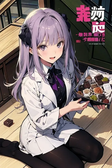 (from below:1.4, best quality ),1girl,long hair,light purple color hair,ribbon accessory,stylish school girl coordinate,black tights,Loafer,cool lady,Beautiful lady,Valentine, Confession with feelings,The tension of handing over handmade chocolates,Unrequi...