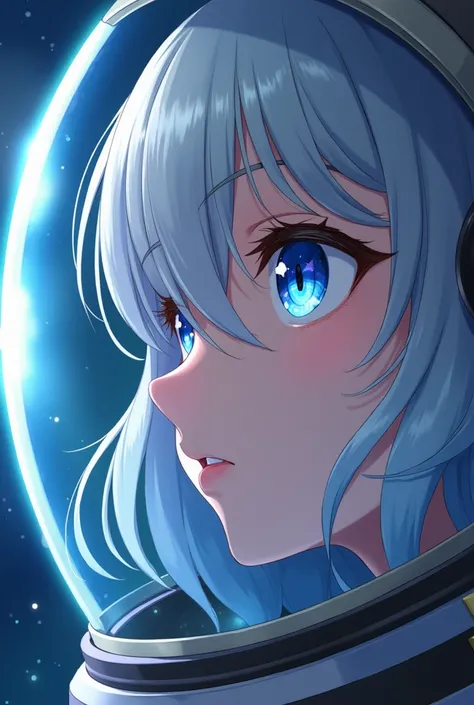  fantasy anime Close-up of the best masterpiece :1.5)0.9], (Space and astronauts:1.2) (Loose silver hair:1.1) ( heterochromia:  xanthochromia and blue eyes:1.2) (Space helmet:1.0) ( Colored stars in the eyes:1.0) (Shining light:1.1) (full lips:0.9)