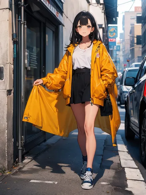 photorealistic， ultra high precision，TOP QUALITY，TOP QUALITY，8k，RAW photo， very detailed，  super high resolution ，( very cute girl)，whole body，1 person， sneakers , street fashion , oversized jacket