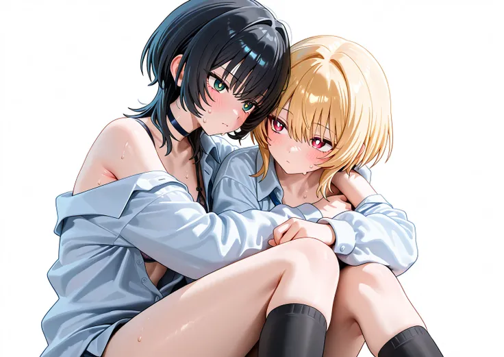  accurate human body structure 、8k,masterpiece, TOP QUALITY,  Anime Girl ,  is exquisite and beautiful,  maximum resolution  、  clear _picture、  vulgar、  high school girl 、 Horny girl 、  slender body、 is embarrassing、 shy、（Girl 1、uniform、 black shortcut ha...