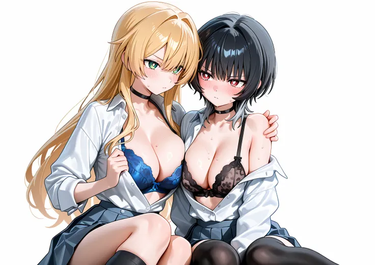  accurate human body structure 、8k,masterpiece, TOP QUALITY,  Anime Girl ,  is exquisite and beautiful,  maximum resolution  、  clear _picture、  vulgar、  high school girl 、 Horny girl 、  slender body、 is embarrassing、 shy、（Girl 1、uniform、 black shortcut ha...