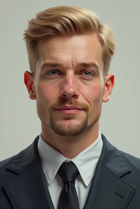 Photorealistic, man with blonde hair, mustache and goatee, dressed in graduation clothes 