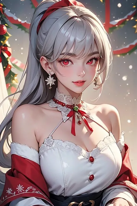 ( Top Quality,    masterpiece  :1.2),    HD  , A  masterpiece  、  vermilion hair very detailed,    by Nomi  :1.37,  fantasy,   illustration,  gray hair 、 (( red eyes:1.35)).   white and navy lace dress I showed to the students 、  beautiful、   Eye Shadow Re...