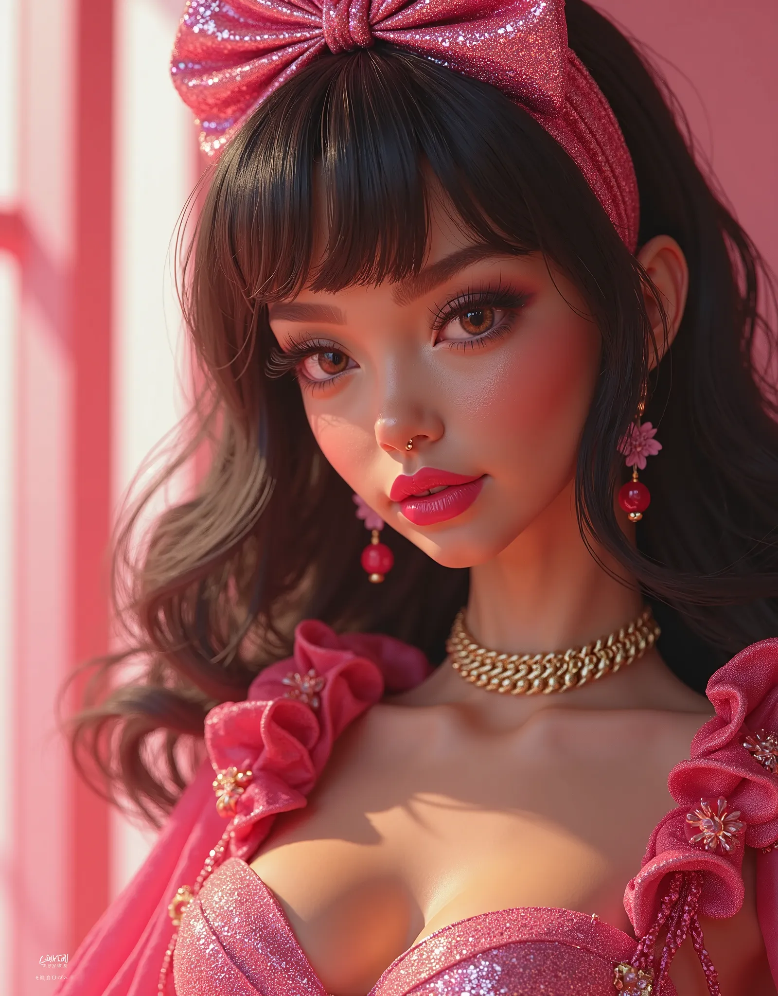 Barbie fashion girl、age 15、  plump, Sparkling, Pale red lips . Moisturize your lips with lip balm、  Plump Lip Accent、Real Girls, Girl in Barbie costume,  super detailed ,  textured skin ,   high detail ,  high res