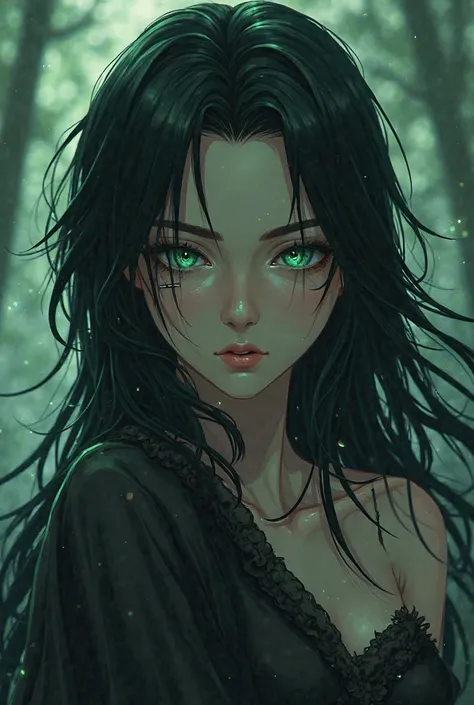 The human and wolf mix will be a girl with green eyes long black hair in masculine style will be in anime style that will be piercing in the eyebrow