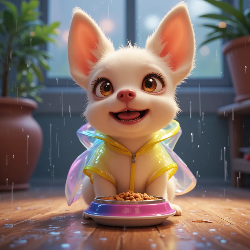  MG _,Pixar,rain,dog、Chihuahua, not human,Food,beard,zper ,animal,Alone,Tail,animal focus,dog Tail、Food up,dog Food, jacket,Transparent raincoat,rainbow gradient raincoat,