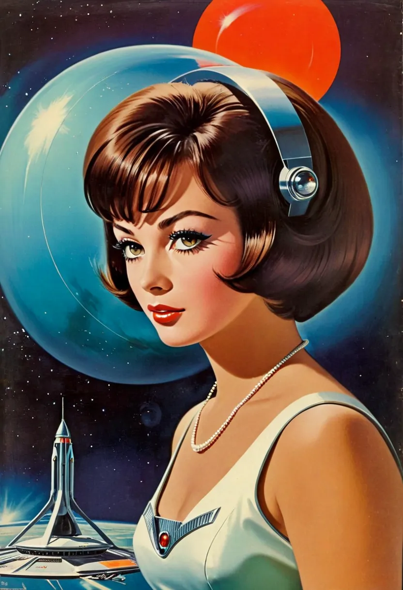 retro futuristic, ((Retrofuturism)), ((sci-fi)), 1950s, ((( 1960s ))), 1970s, (Foreign women),