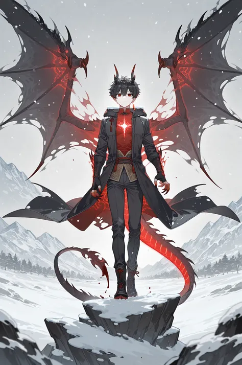 masterpiece, best quality, amazing quality, very aesthetic, suou (sdurorhr), ningen mame, (ciloranko:0.7), photorealistic, shiny, vibrant colors, 1boy, male focus, Kuroki Ren, red eyes, black hair, short hair, single red earring, dragon man, dragon horns, ...