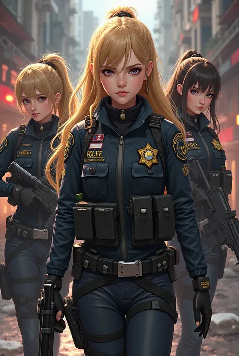 I dream of a sheriff's department, this department with equipment in their hands becomes a gang unit, like a gang unit, there will be 3 girls in a team like a gang unit. One of them is a blonde.