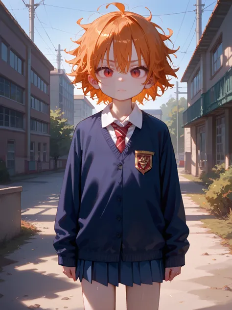 score_9, score_8_up, score_7_up,source_anime, (best quality), best resolution, School, school class, 1girl, young, small height, orange hair, ling and messy hair, red eyes, sharp and evil eyes, detailed, 4k, shiny, calculus_0001