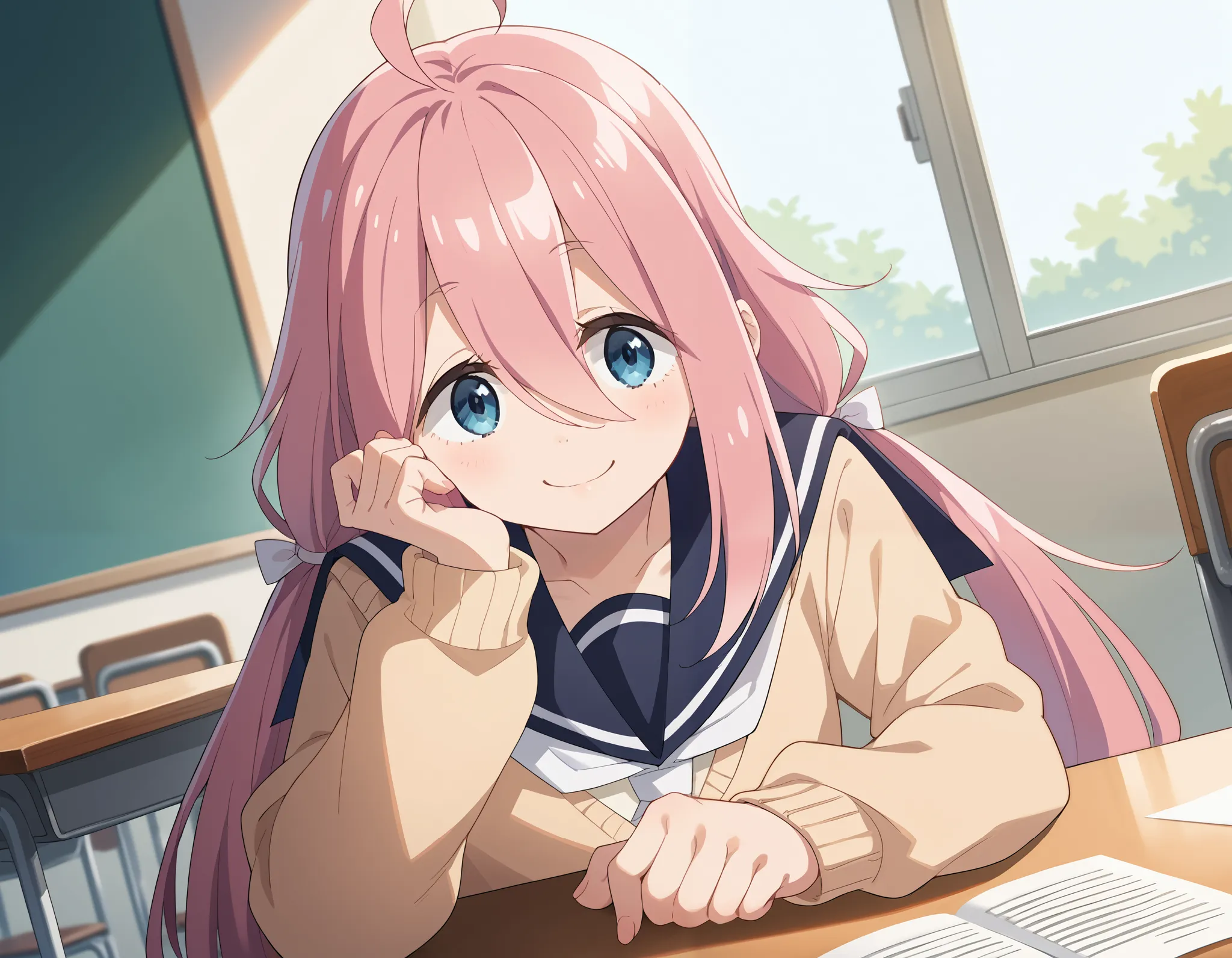 score_9, score_8_up, score_7_up, score_6_up, score_5_up, score_4_up, source_anime,newest,game cg,dutch angle,
nadeshiko kagamihara, long hair, blue eyes, hair between eyes, twintails, very long hair, pink hair, ahoge,skirt, long sleeves, school uniform, pl...