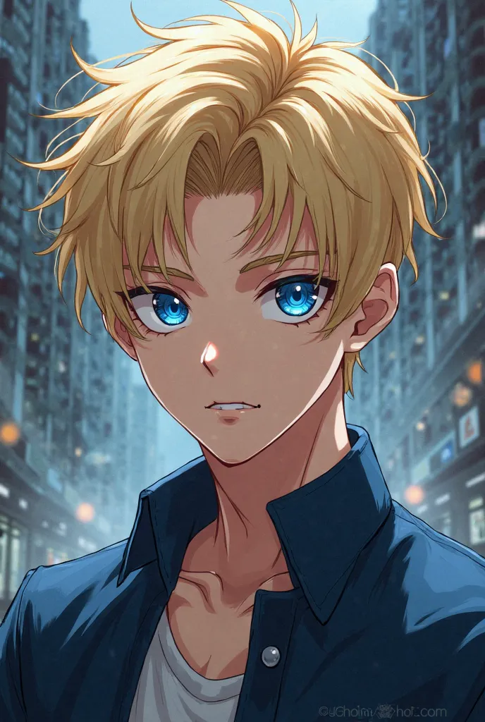 Draw a blond, blue-eyed, good-looking, and good-looking boy with Hunter Hunter