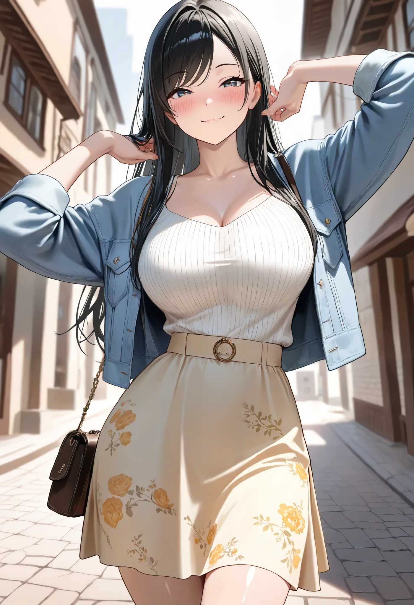 (best quality, masterpiece, ultra detailed, high resolution), Beautiful 8K CG artwork, Enriched photography, anatomically accurate body, depth of field,  1girl, elegant yet sexy girl, (long hair, black straight hair, swept bangs), 
round large breasts, bre...