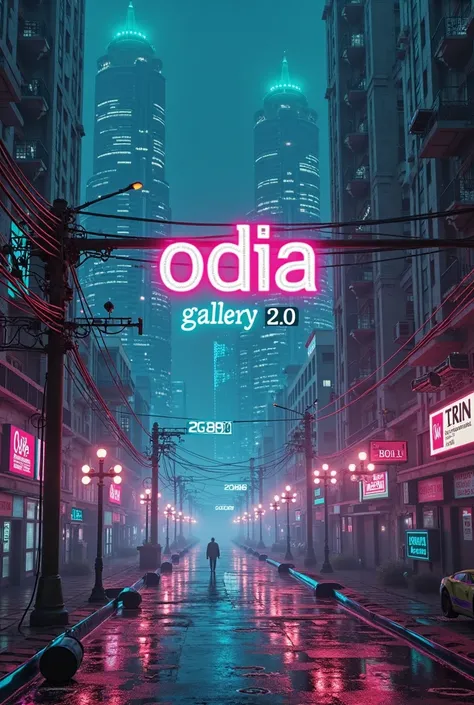 Poster written "Odia Gallery 2.0" in big letters at centre with Cyberpunk effect 