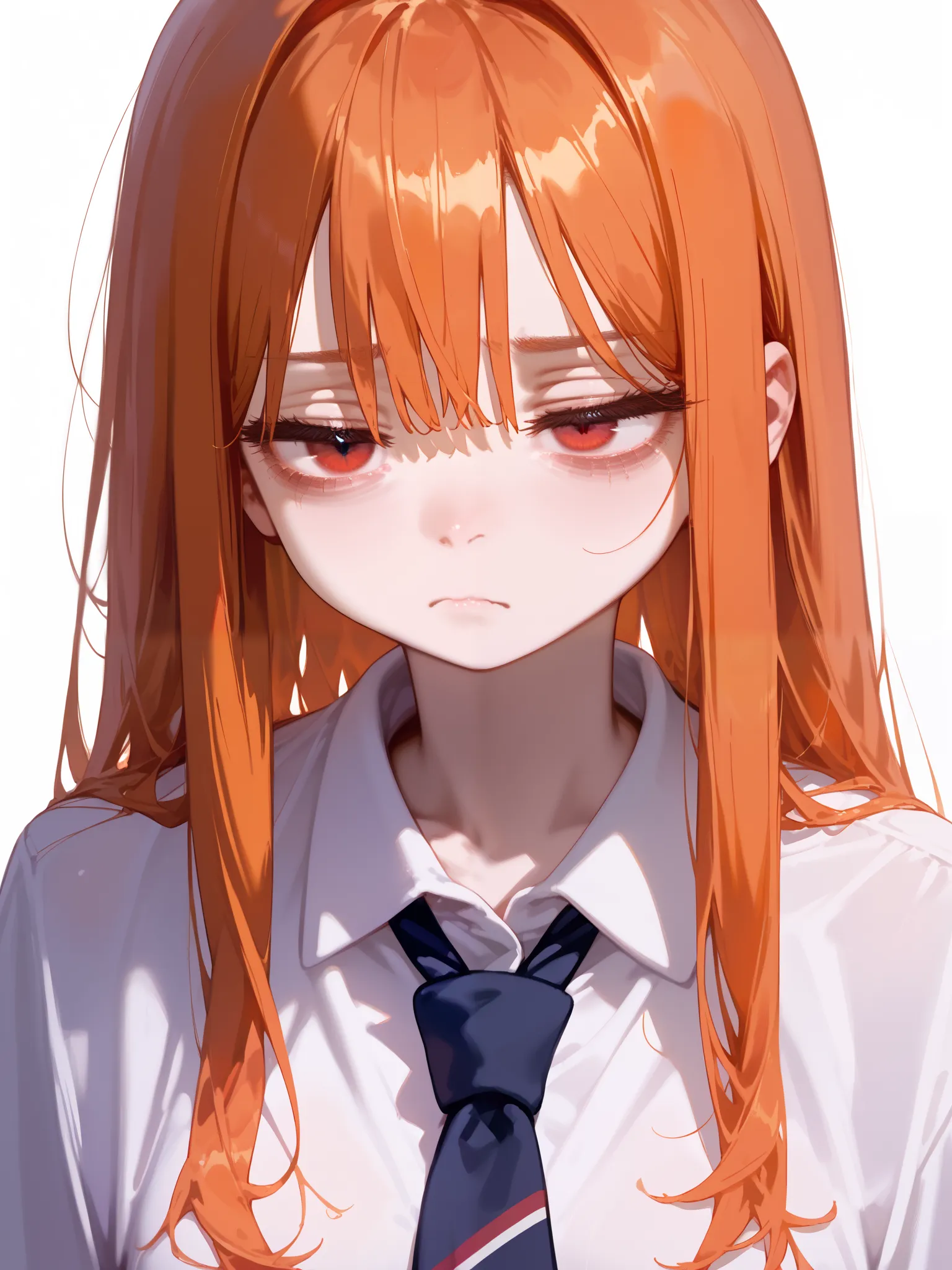 score_9, score_8_up, score_7_up,source_anime, (best quality), best resolution, School, school class, 1girl, orange hair, long hair, (sloppy hair:0.8), red eyes, tired eyes, bags under eyes, detailed, 4k, best upscale, shiny, hllv