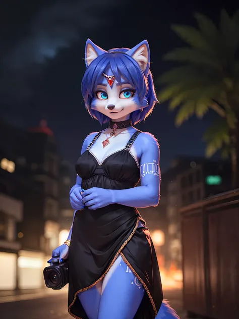 ((krystal)), Star Fox-Krystal, lovable,      grüne Eyes, (((   Long blue hair 1  .3))),  cleavage, anthro, blurred,  detailed Fluffys fell,    detailed face , (Fluffy),      1 girl, ,woman, Goth,      grüne Eyes, Undercut,  Ultrarealistic 8k CG   ,      ma...