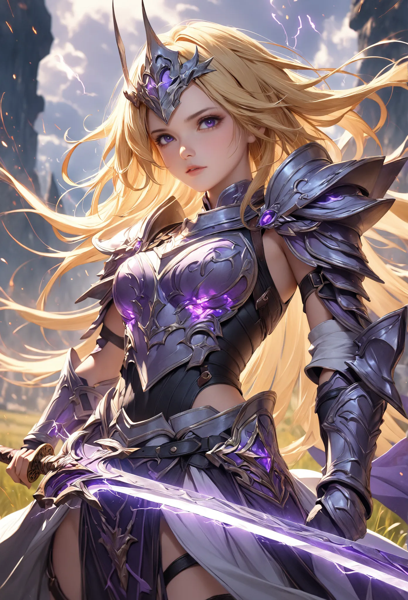 close-up of a girl with a sword in a field, 2. 5D cgi  Anime Fantasy Artwork ,  epic fantasy digital art style, Epic fantasy art style HD, 4k fantasy art, High quality fantasy art,  Epic Fantasy Card Game Art ,   Spectacular Exquisite Character Art  , Epic...