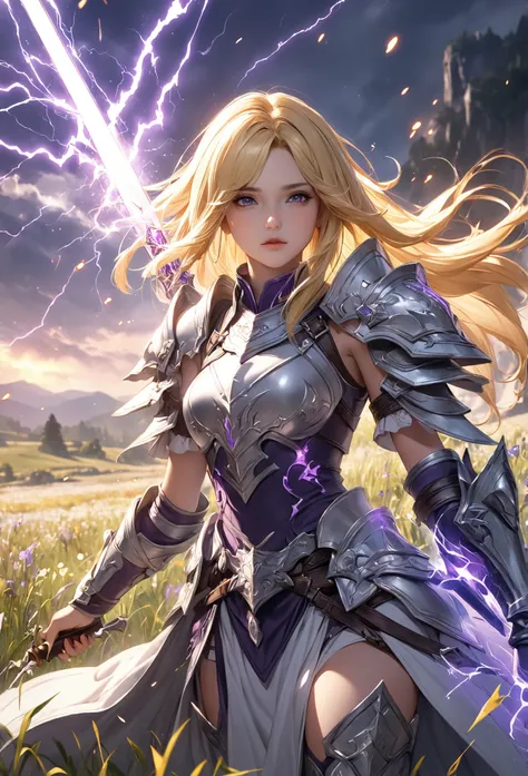 close-up of a girl with a sword in a field, 2. 5D cgi  Anime Fantasy Artwork ,  epic fantasy digital art style, Epic fantasy art style HD, 4k fantasy art, High quality fantasy art,  Epic Fantasy Card Game Art ,   Spectacular Exquisite Character Art  , Epic...