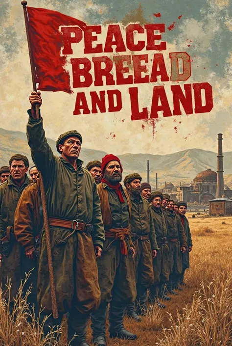 you can make a poster of Russian reevolution with the aesthetics of that time in which the slogan peace bread and land appears together with peasants defending their rights, As if out of that moment