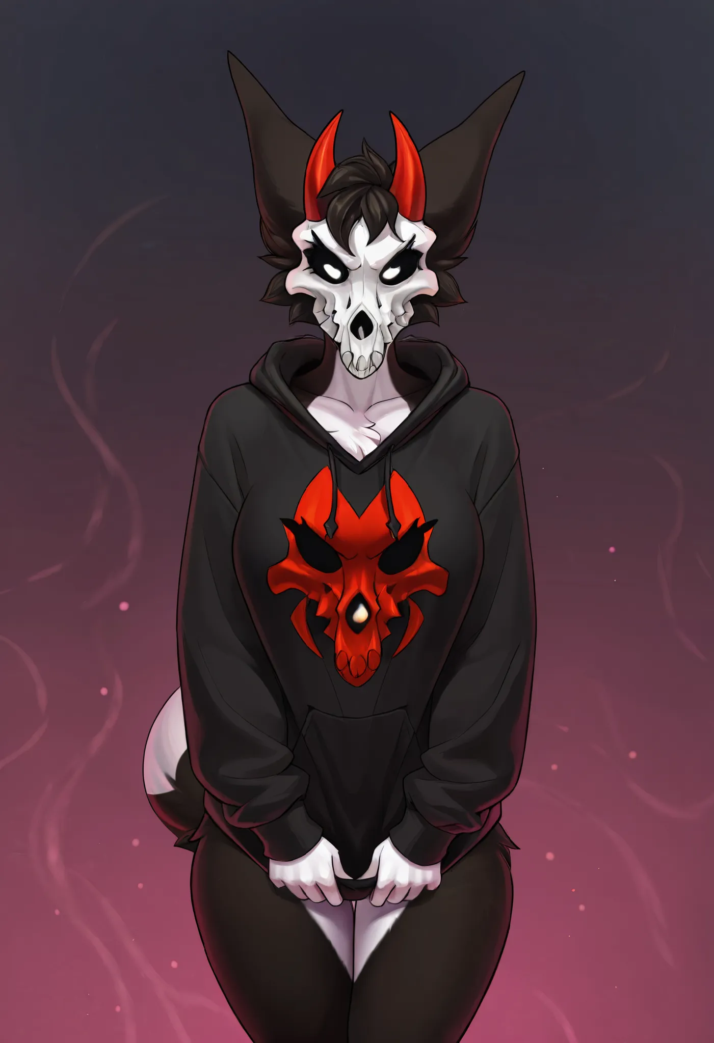 masterpiece, best quality, amazing quality, very aesthetic, high resolution, ultra-detailed, absurdres, newest, furry, FURRY, body fur, anthro, Kuromi, skull head, simple background, no clothes, male, facing the viewer, standing,, , Pixelsketcher style, BR...