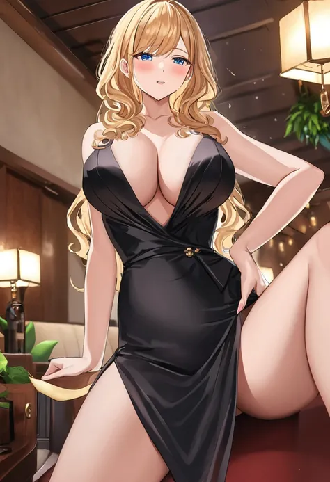 ((gang rape　 Rape　Gang Rape　))Extinguished lighting　Beautiful lounge woman　Hostess　Blonde curly hair　 beautiful black dress 　Stylish lounge 　Drink alcohol　 open chest　Big Breasts　 Japanese　Beautiful trendy makeup　　nsfw cunnilingus