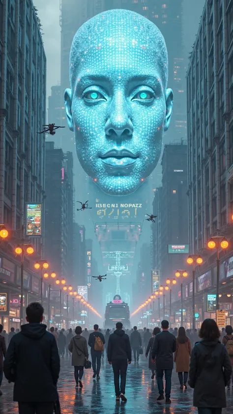 You walk the streets of an AI-controlled city. In front of you, people walk in organized lines, with devices implanted in their heads. When looking sideways, you see humanoid robots patrolling and drones watching the skies. Huge holographic screens cover t...