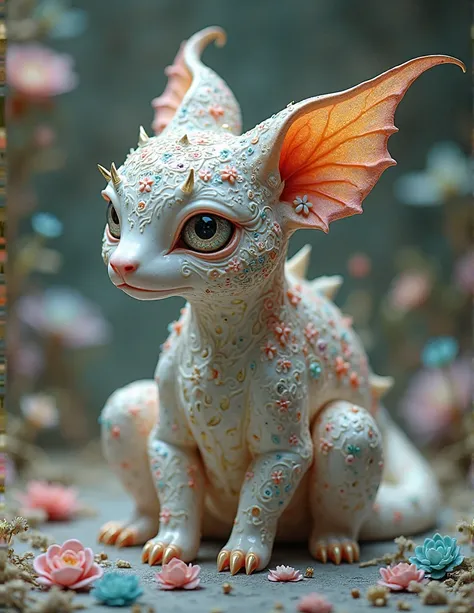 fantastical porcelain creature with vividlydecorated surface designs 