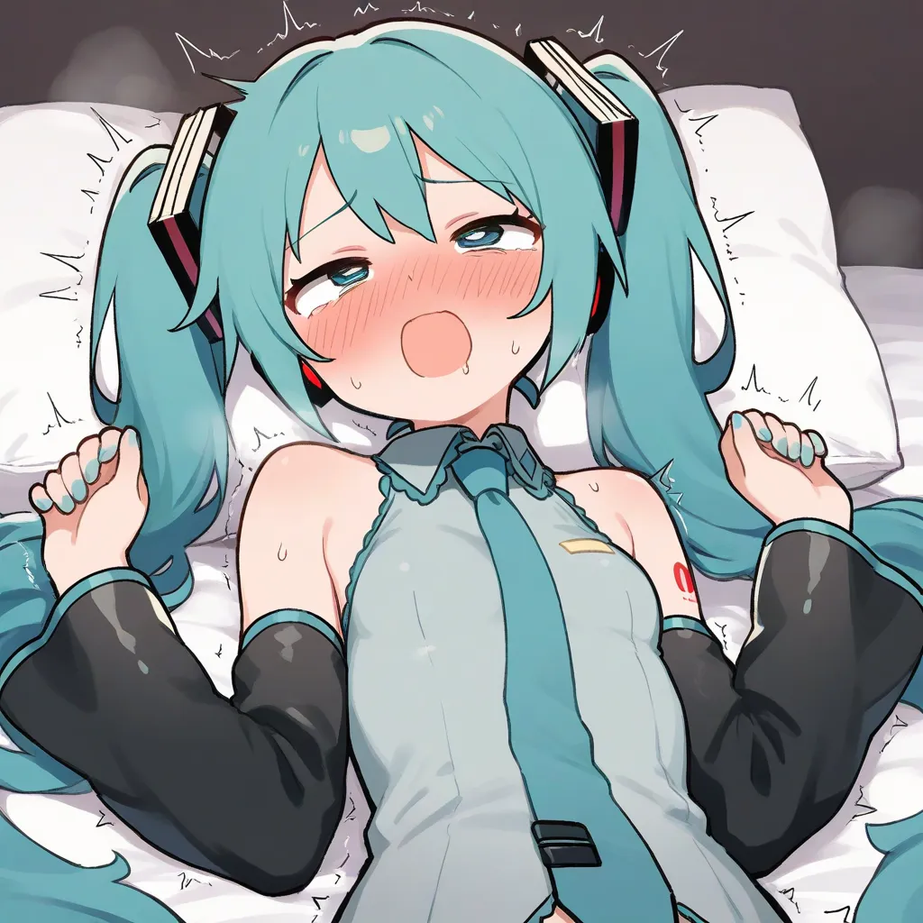 Hatsune Miku, solo, Sexual climax, trembling, front view, clothing ,masterpiece 