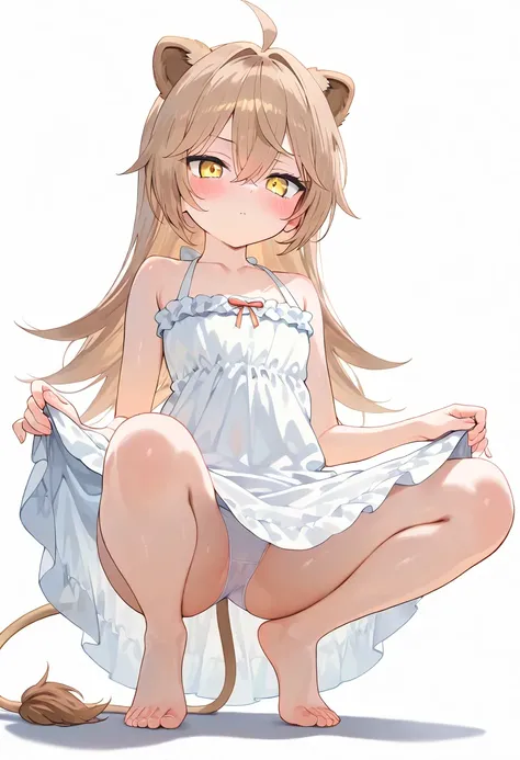 ( extremely detailed CG Unity 8K Wallpaper, Masterpiece, best quality , Super Fine), (Optimal lighting, best shadow , Extremely Exquisite Beauty ), (white background), (full body), 1 girl, alone, vtuber style, cool girl, (loli:1.1), Rurudolion, lion ears, ...