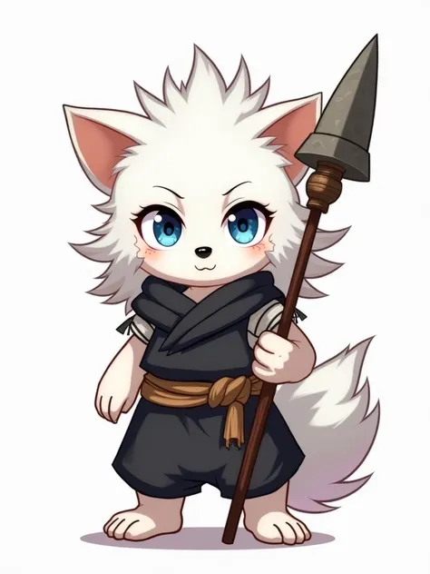 Make an anime art of a Kemono white hedgehog, tribal stone spear, male character,  through the white , high resolution,  Ultra HD,  Super detail , toys,  simple background,  Illustration , anime style,  conceptual art, Digital Art, Alone, 8k matte Painting...