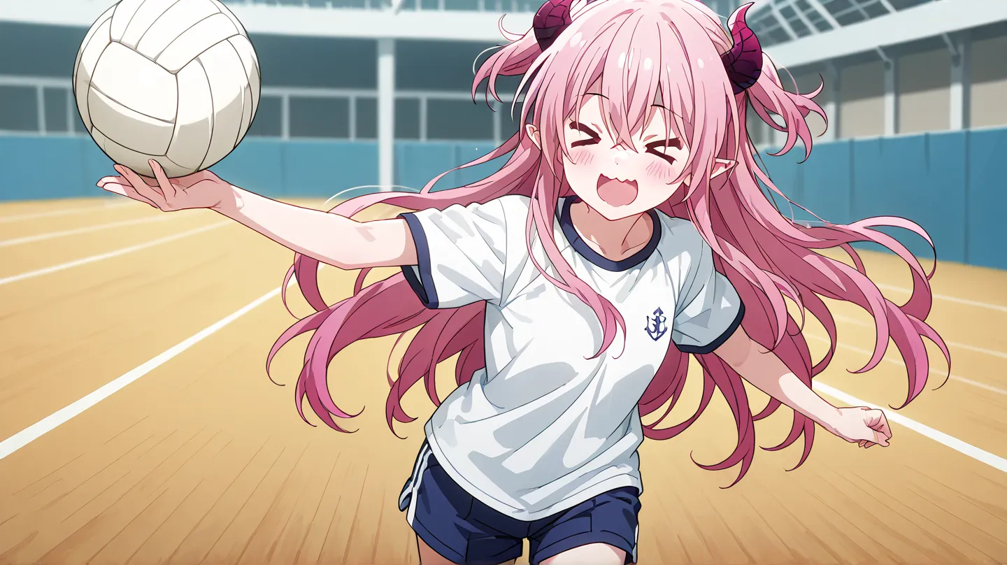 1girl, Rim \(happy sugar life\), anime screencap, masterpiece, best quality, A young woman dressed in cosplay poses confidently against a The sports field had students running and playing in background, pink hair, She has long, flowing hair styled in soft ...