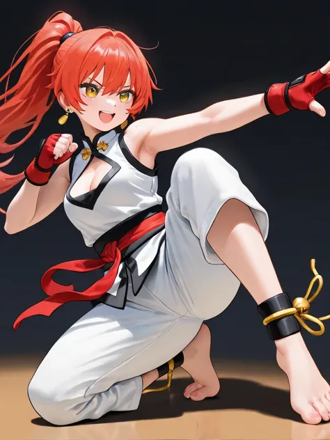  martial artist、Earrings、Ankle ornament、 barefoot、dynamic、 gloves