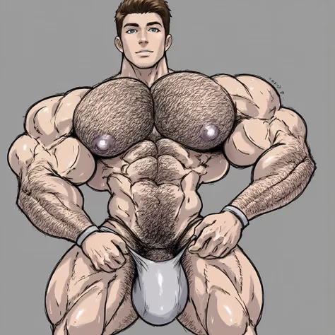 bodybuilder, blue eyes, brunette, impossibly handsome, (chest and stomach decorated with hair:1.3), (flexing:1.3), on knees, extremely fine grained details on muscles, hyper bulge, tight briefs, sketch style