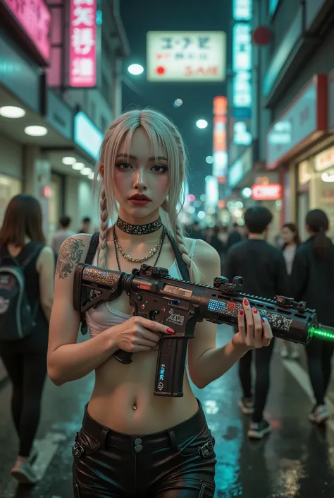[Style: "Photorealistic, cinematic, cyberpunk"] (Key Directive: "Prioritize anatomical accuracy and material textures") {Character: "20-year-old Caucasian woman" | Face: "symmetrical, pale skin, full lips, red lipstick:1.15" | Eyes: "brown irises (hyper-de...